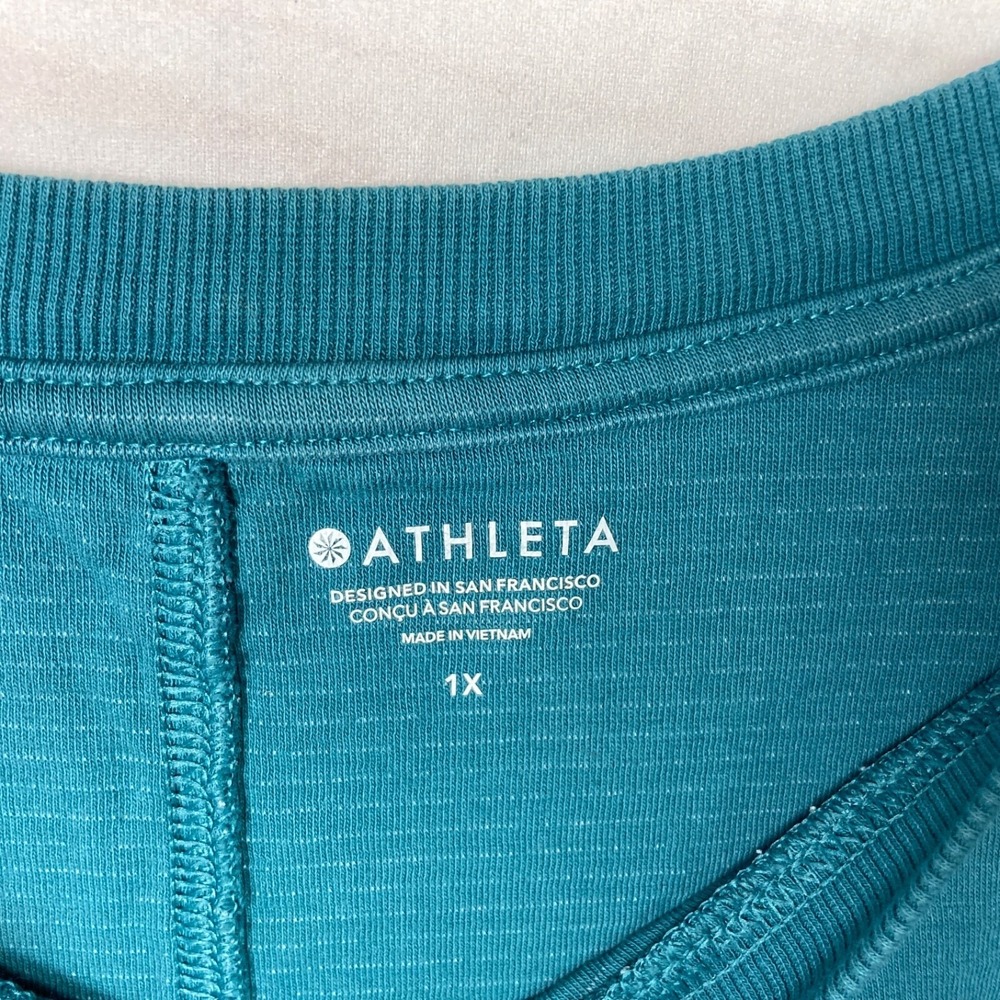 Athleta Top Womens 1X Green Sundown Shirred T-Shirt Short Sleeve Solid Knit - Picture 3 of 6